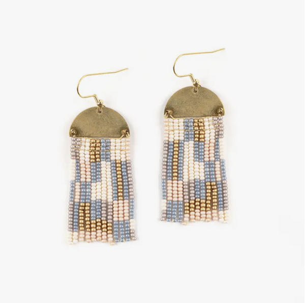 Beaded Patchwork & Brass Earrings Cloud