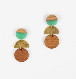 Jade Wood Disc Stack Earrings