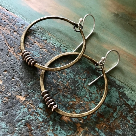 Brass Hoop with Silver Heishi