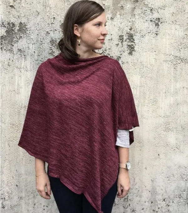 Wine Heather Jersey Poncho