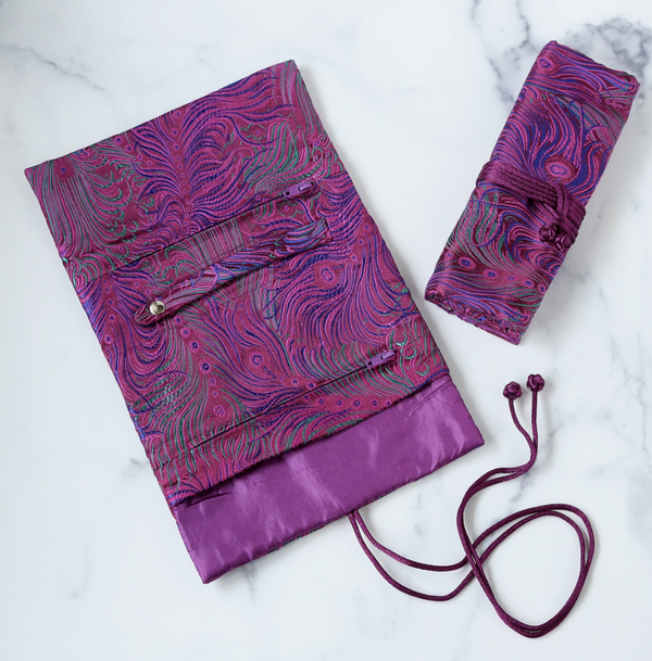 Purple Peacock  Brocade Jewelry Rolls