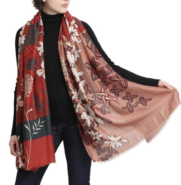 Red Floral Mix Shawl