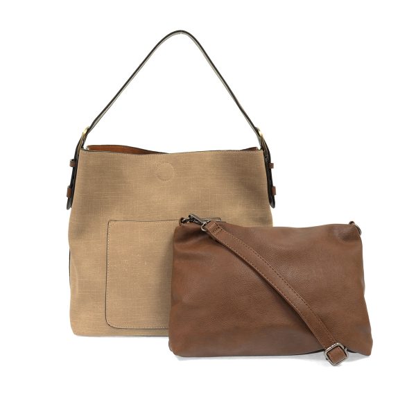Taupe Textured Linen Hobo Handbag