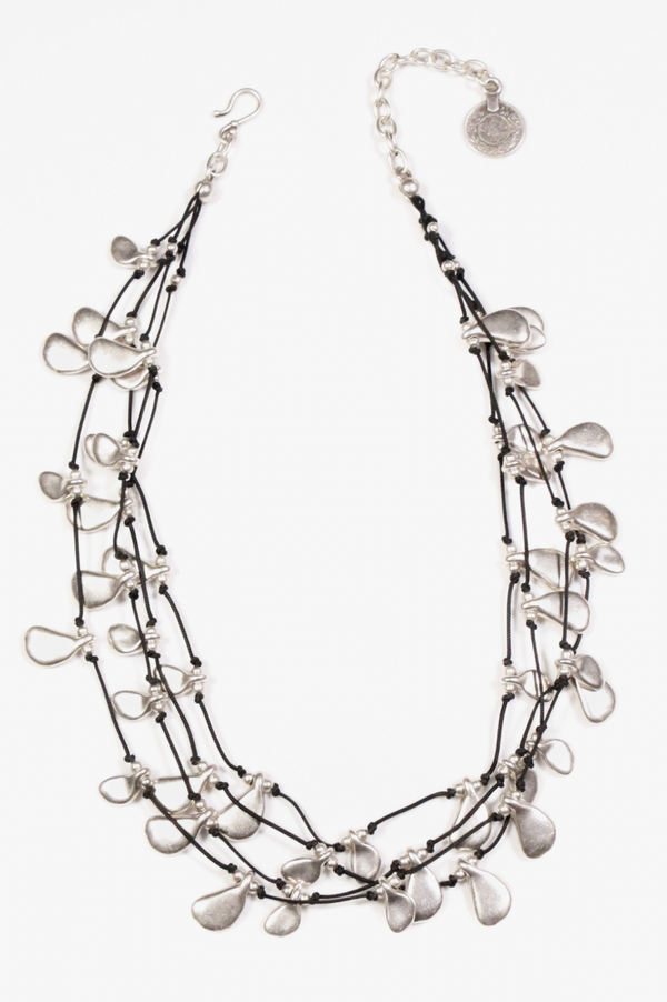 Double Silver Nugget & Leather Necklace