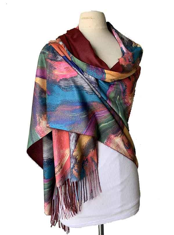 Multi Waves/Burgundy Shawl