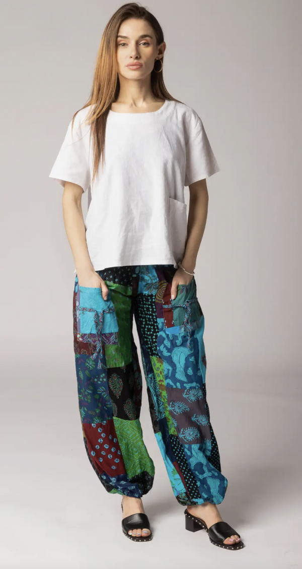 Blue Patch Work Casual Pant