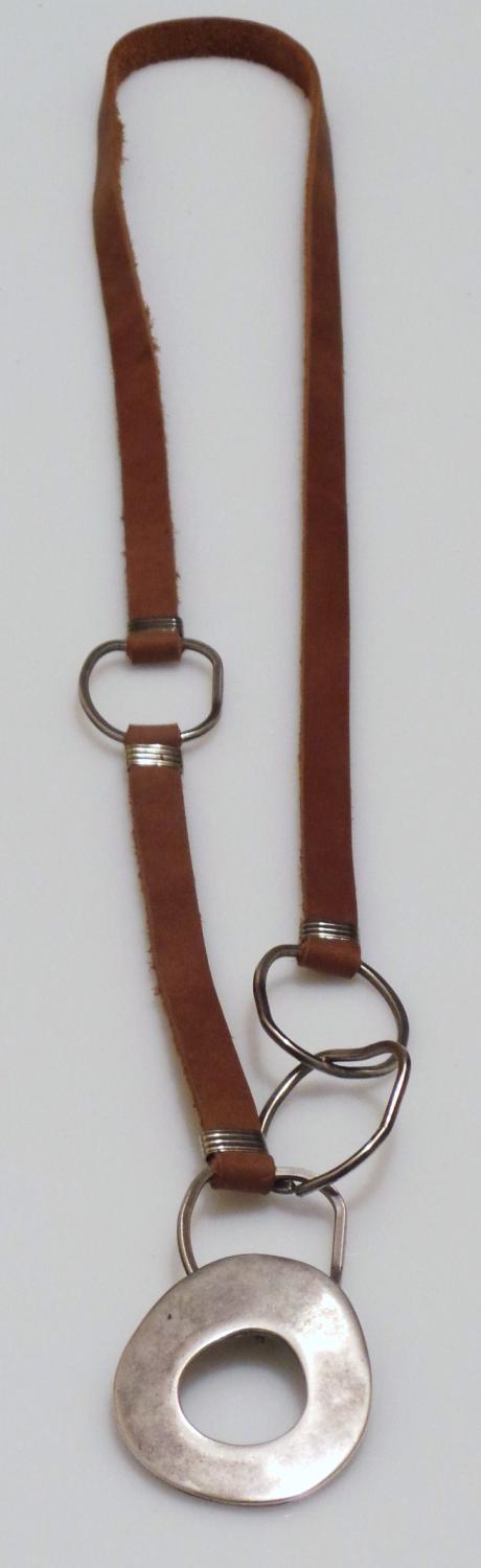 Long Brown Leather & Silver Necklace