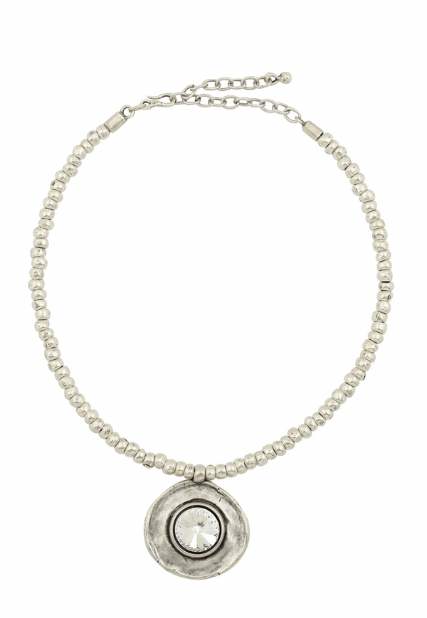 Pewter Bead & Statement Crystal Necklace