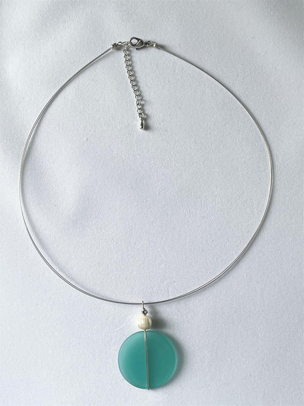 Aqua Seaglass & Pearl Pendant