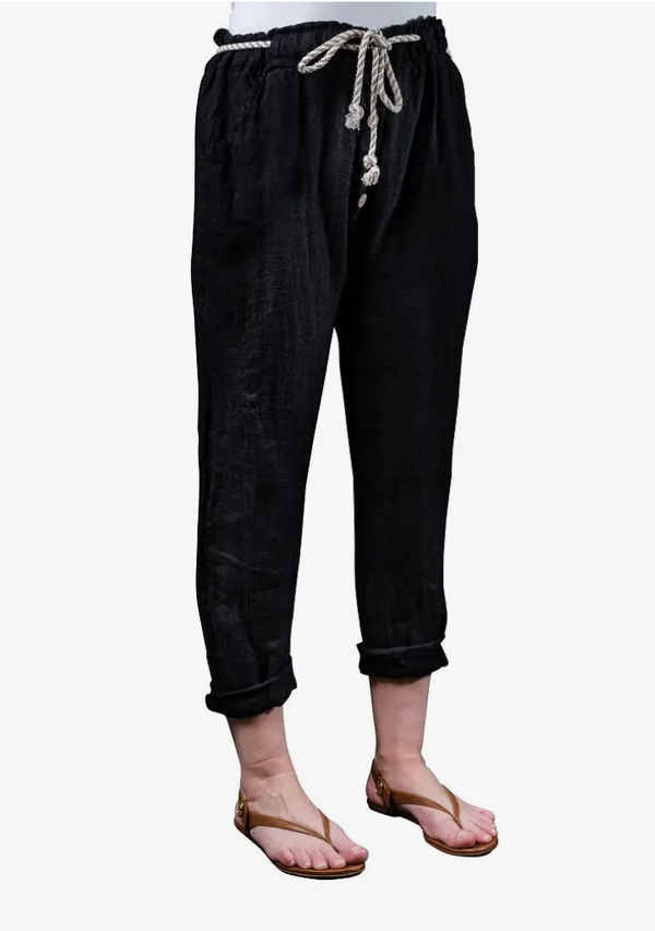 Grayson Button Fly Linen Crop Pant