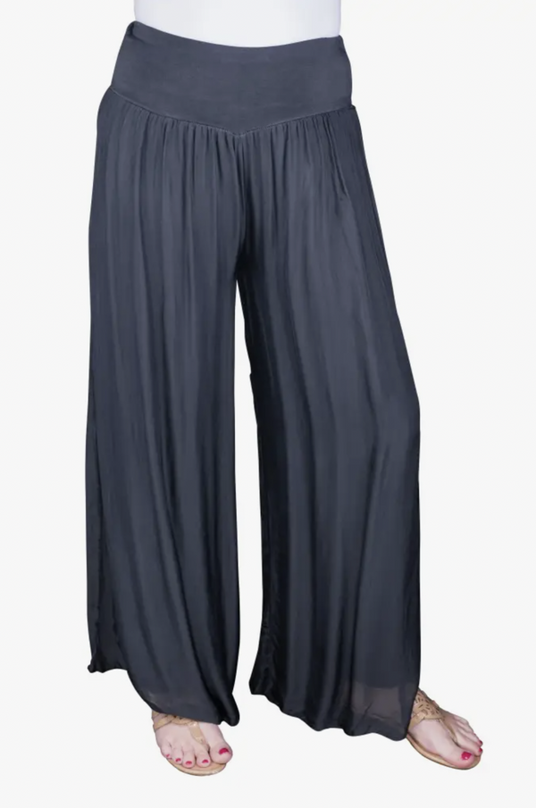 Charcoal Silk Side Slit Pant