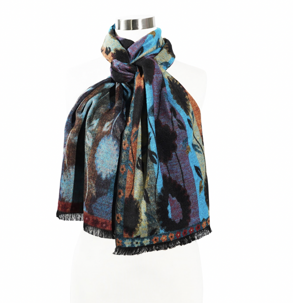 Blue Floral Cashmere Scarf