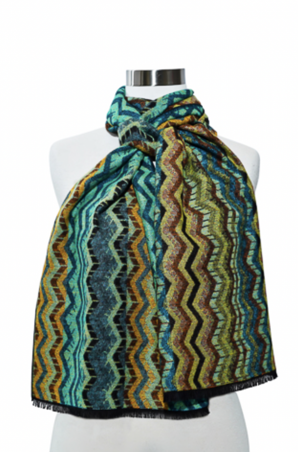 Teal Zig Zag Cashmere Scarf