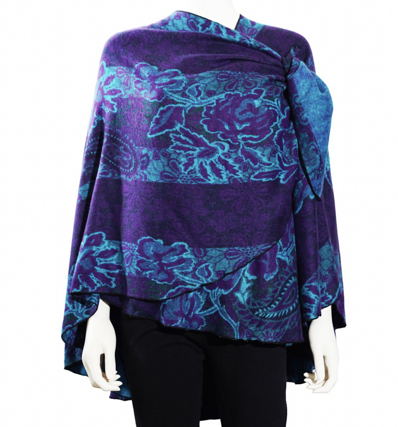 Purple Floral Cashmere Loop Shawl