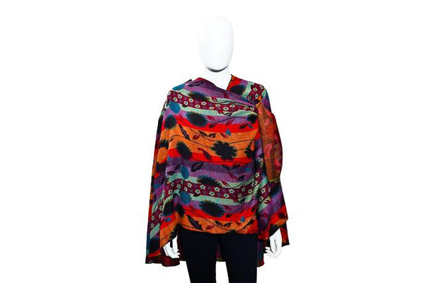 Red Floral Cashmere Loop Shawl