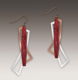 Multi Rectangle Red Swirl Earring