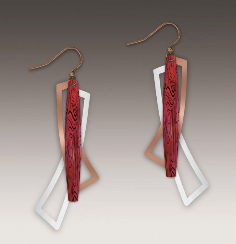 Multi Rectangle Red Swirl Earring