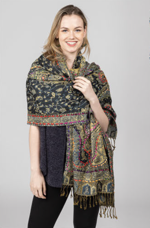 Black Embroidered Shawl
