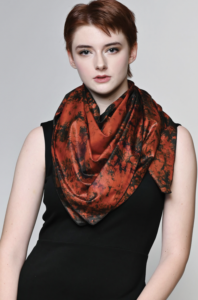 Red Batik Silk Sari Scarf
