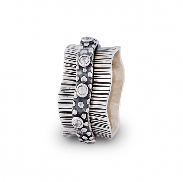 Dots Lines Sterling Spinner Ring