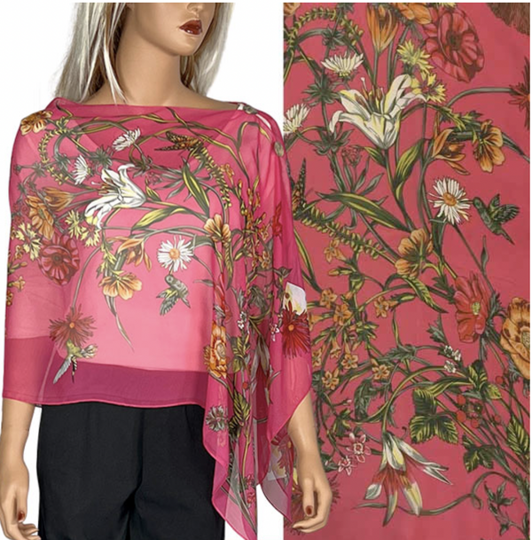 Floral Magenta Button Shawl