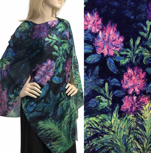 Navy Floral Satin Button Shawl