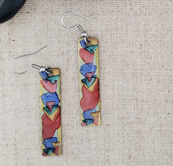 Red Alcohol Ink Rectangle Earring