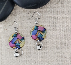 Pink Alcohol Ink Ball Connector Earring