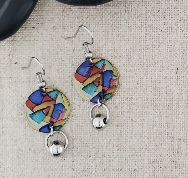 Red Alcohol Ink Ball Connector Earring