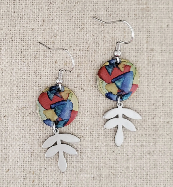 Red Alcohol Ink Leaf Drop Earring