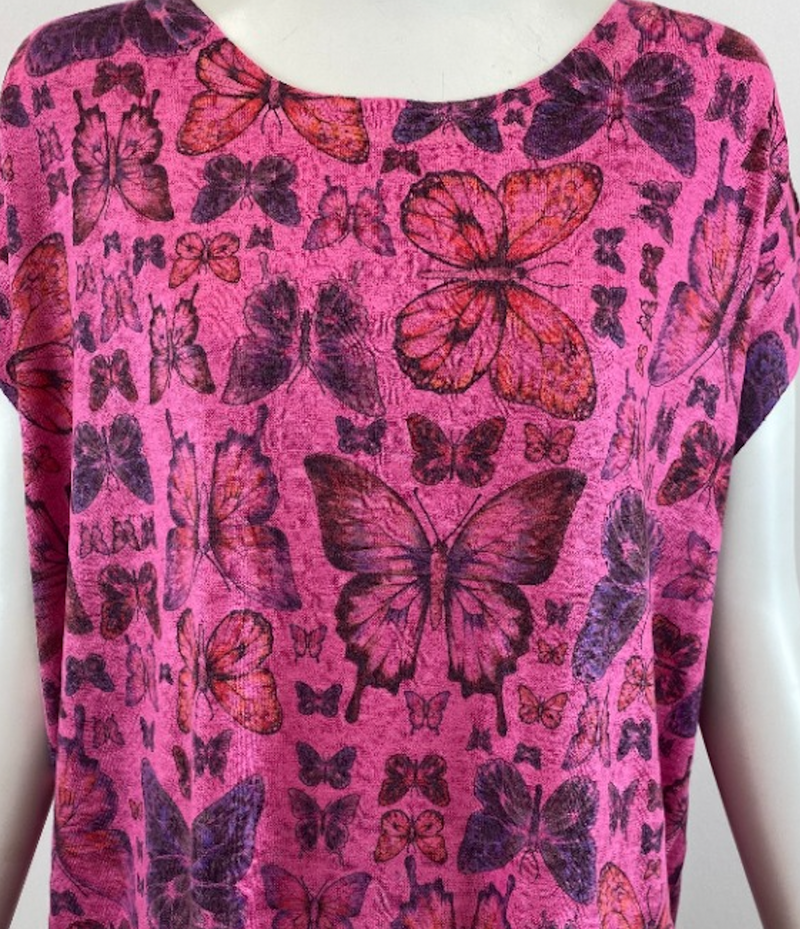 Onesize Magenta Butterflies Top