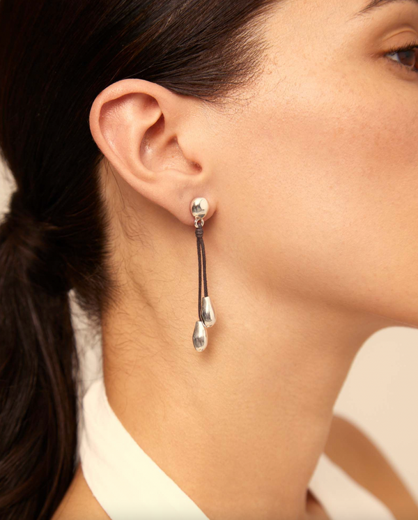 Leather & Silver Drop Earrings