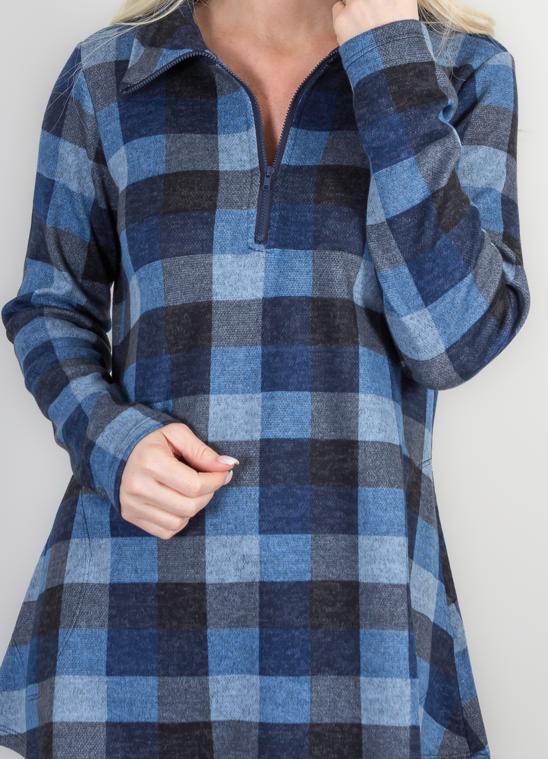 Blue Plaid Zip Tunic