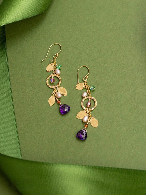 Gold Drop & Stone Earrings