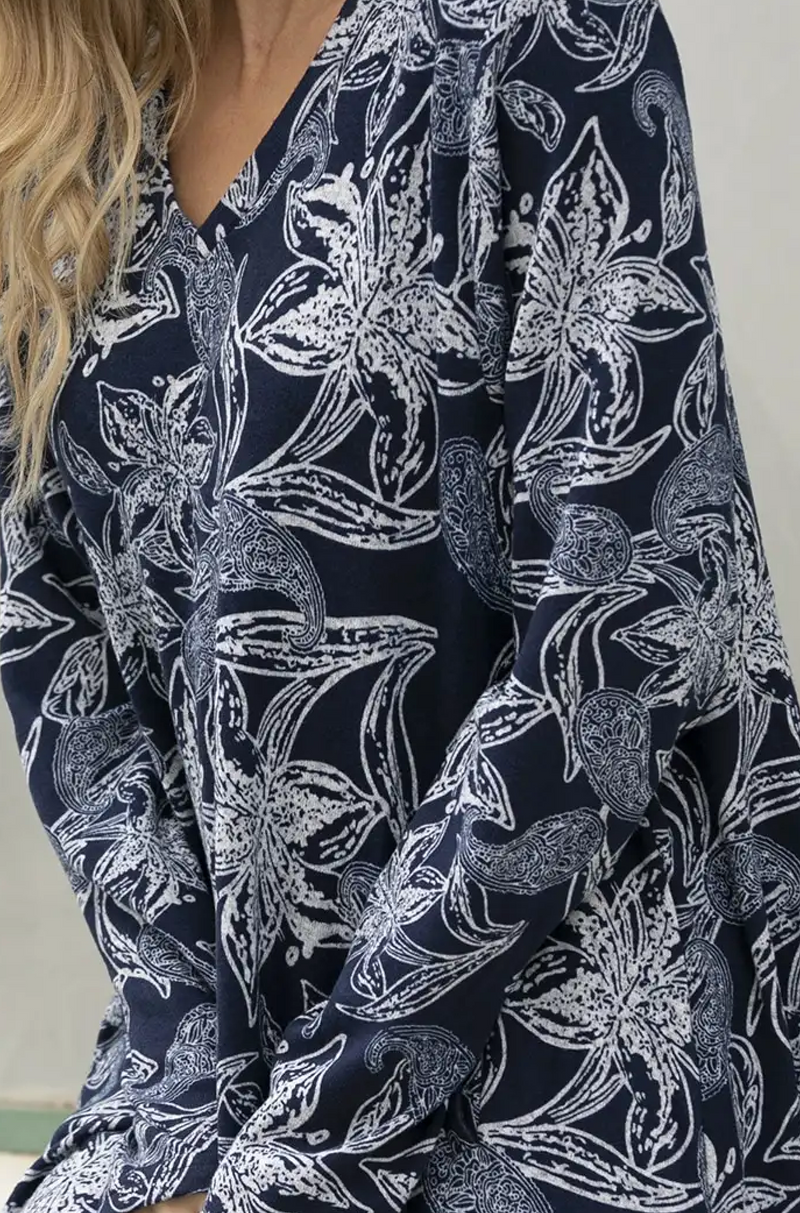 Navy Floral Vee Tunic