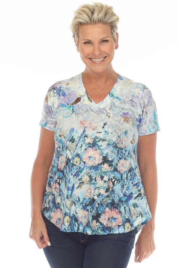 Floral and Dragonfly Top