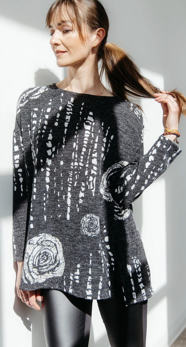Abstract Rose Sweater Top
