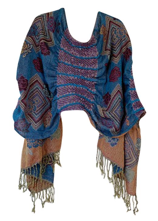 Navy Paisley Gather Shawl