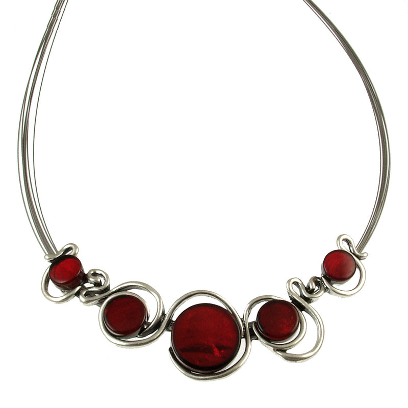 5 Piece Circle Necklace Red