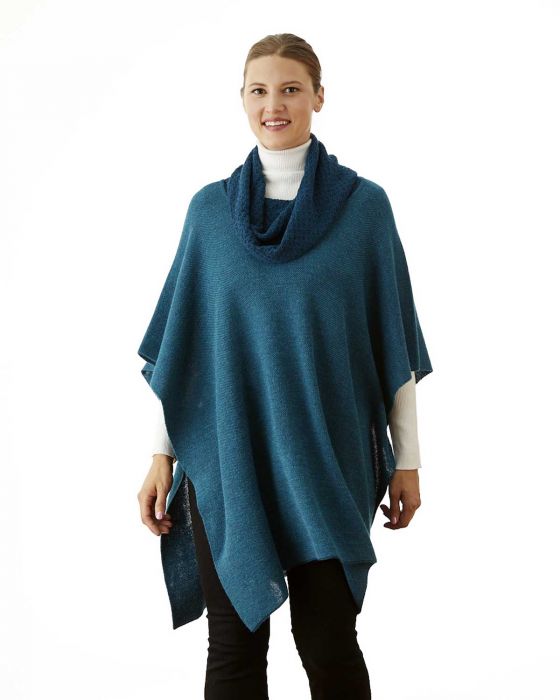 Teal Cowl Alpaca Cape