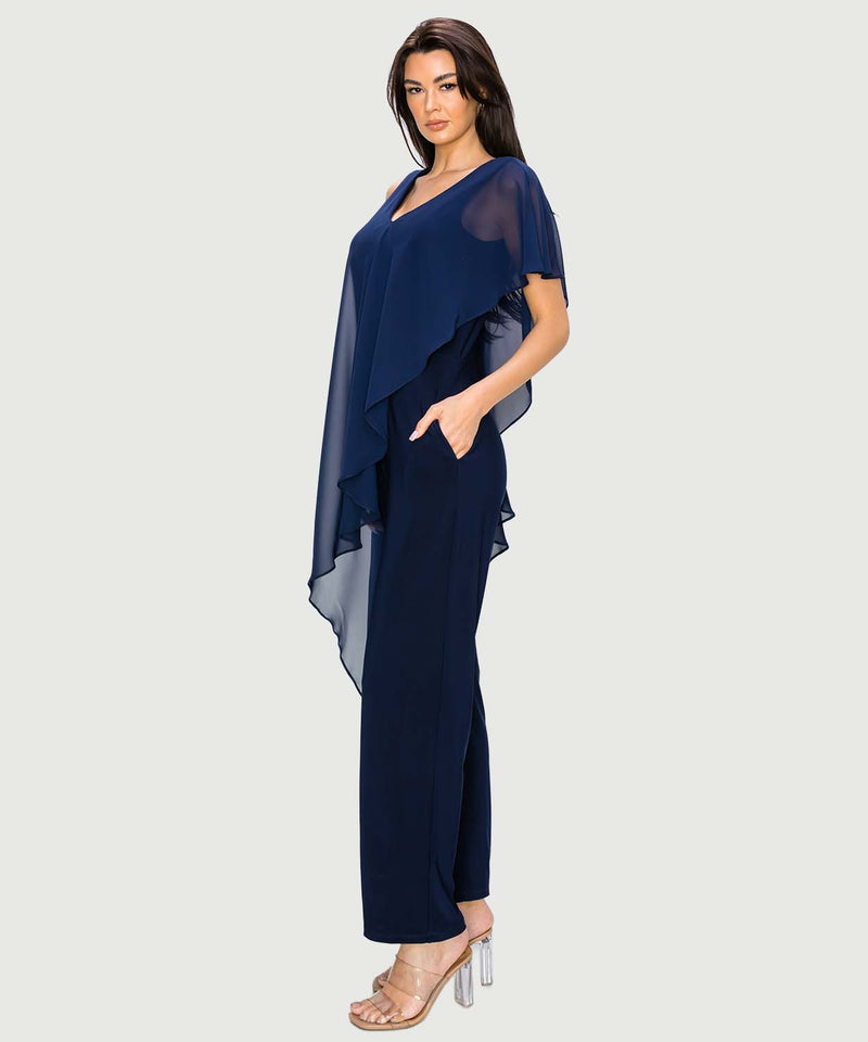 Navy Asym Chiffon Jumpsuit