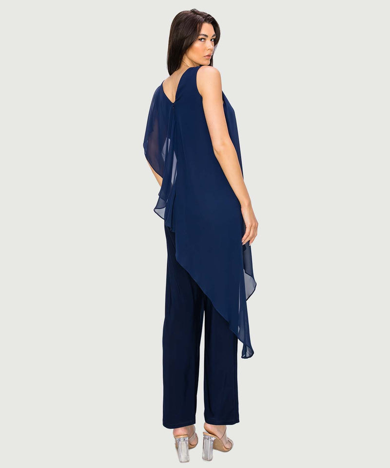 Navy Asym Chiffon Jumpsuit